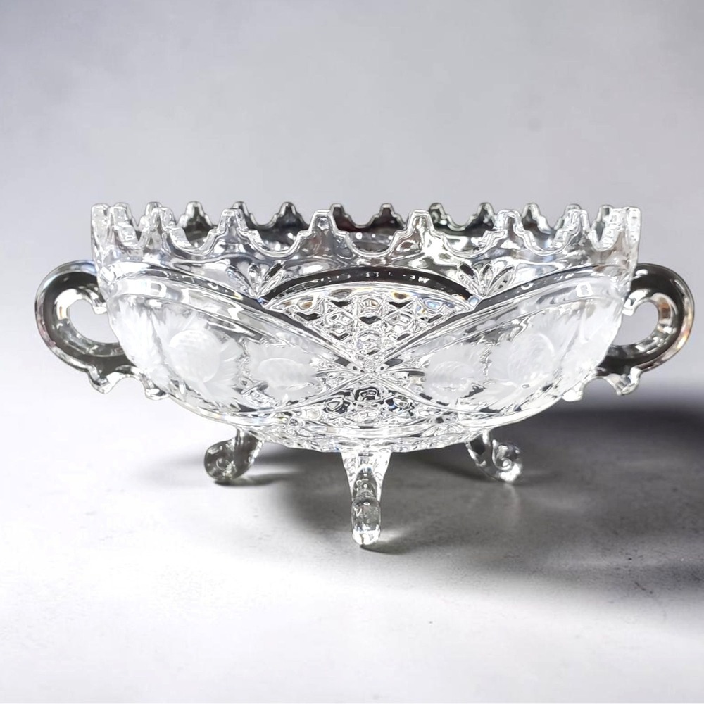 Crystal Clear Industries 24% Lead Crystal Footed Bowl Yugoslavia Floral 11 inch